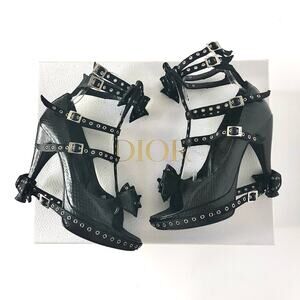 Vintage Dior A/W 2003 Galliano Retro Bondage Bow Snakeskin Strappy Pumps 37.5